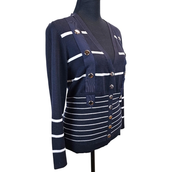 Carlisle Silk Blend Nautical Luxe Knit Snap Front Cardigan Sweater Medium Sailor - Picture 4 of 14